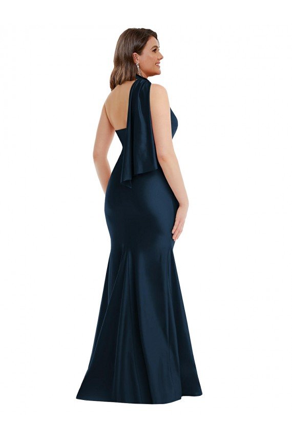 Cheap Scarf Neck One Shoulder Formal Silky Satin Mermaid Bridesmaid Dress / Prom Dress with Front Slit Sydney