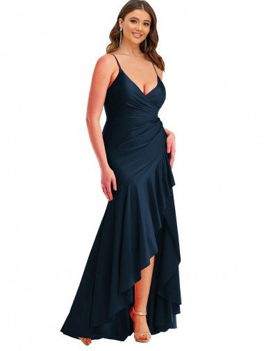 Cheap Pleated Wrap Ruffled High Low Formal Silky Satin Bridesmaid Dress / Prom Dress Sydney