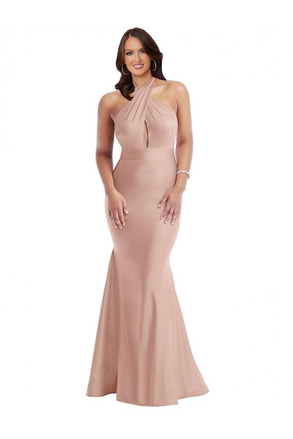 Cheap Criss Cross Halter Open Back Formal Silky Satin Mermaid Bridesmaid Dress / Prom Dress Sydney