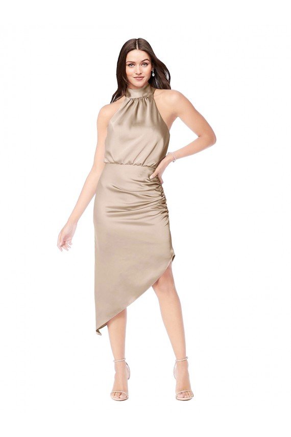 Cheap Silky Satin High Low Midi Cocktail Length Bridesmaid Dress / Prom Dress with Asymmetric Skirt Sydney
