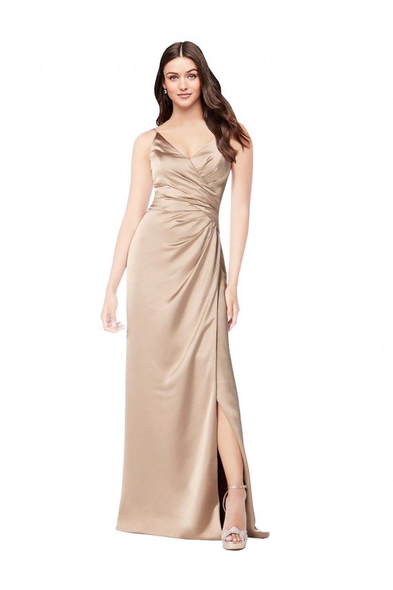 Cheap Formal Silky Satin Bridesmaid Dress / Prom Dress with Draped Surplice Bodice Sydney