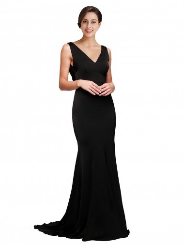 Cheap V-Neck Full Length Formal Silky Satin Bridesmaid Dress / Prom Dress with Soft Cowl Neck and Sweep Train Sydney