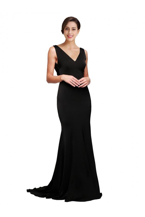 Cheap V-Neck Full Length Formal Silky Satin Bridesmaid Dress / Prom Dress with Soft Cowl Neck and Sweep Train Sydney
