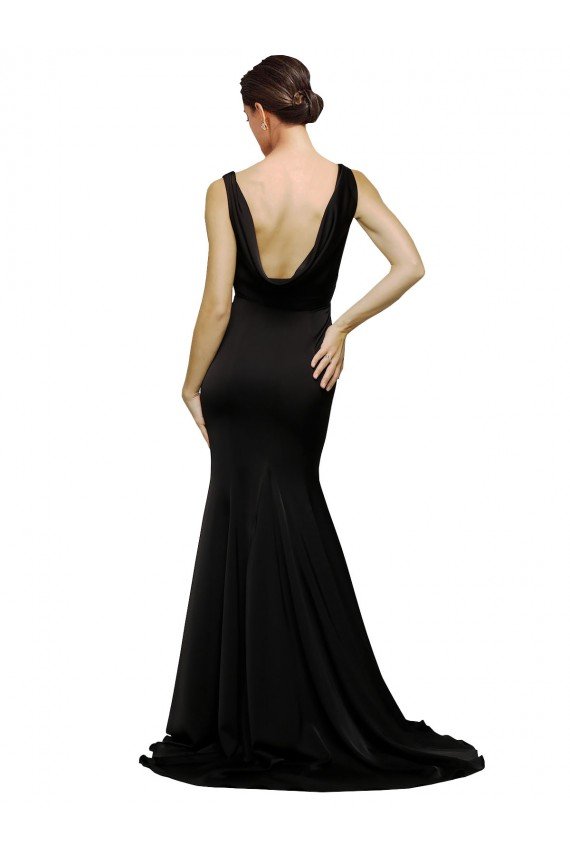 Cheap V-Neck Full Length Formal Silky Satin Bridesmaid Dress / Prom Dress with Soft Cowl Neck and Sweep Train Sydney