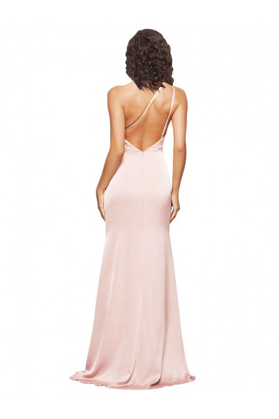 Cheap Full Length Ruched Formal Silky Satin Bridesmaid Dress / Prom Dress with Low Back and High Split Sydney