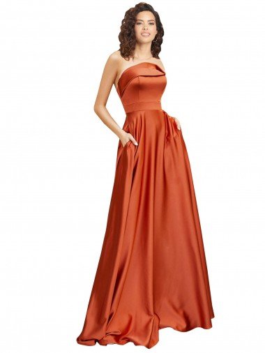 Cheap Strapless Sweep Train Formal Silky Satin Bridesmaid Dress / Prom Dress with Pleats Sydney