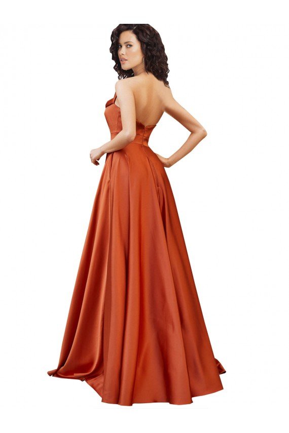 Cheap Strapless Sweep Train Formal Silky Satin Bridesmaid Dress / Prom Dress with Pleats Sydney