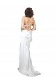 Cheap Simple Sweep Train Low Back Tie Cowl Neck Long Silky Satin Beach Wedding Dress Sydney