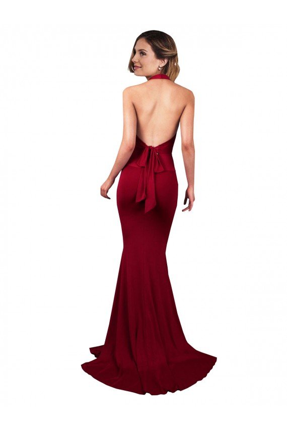 Cheap Halter Mermaid Plunge V-Neckline Open Back Bow Tie Formal Spandex Bridesmaid Dress / Prom Dress Sydney