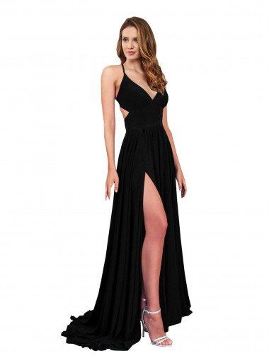 Cheap High Slit Open Back Long Formal Spandex Bridesmaid Dress / Prom Dress with Lined Crossover Bust Sydney