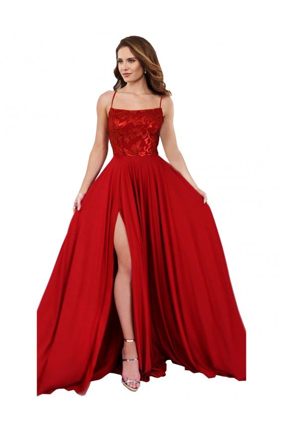 Cheap Lace Over Bodice Long Spandex Bridesmaid Dress / Prom Dress with Slit Sydney