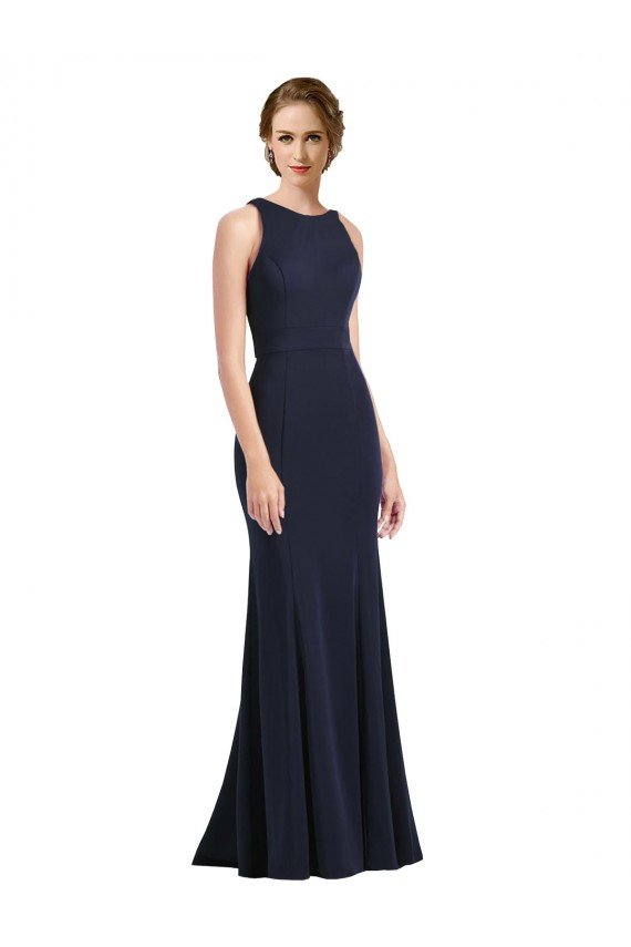 Cheap High Neck Sheath Long Crepe Bridesmaid Dress / Prom Dress Sydney