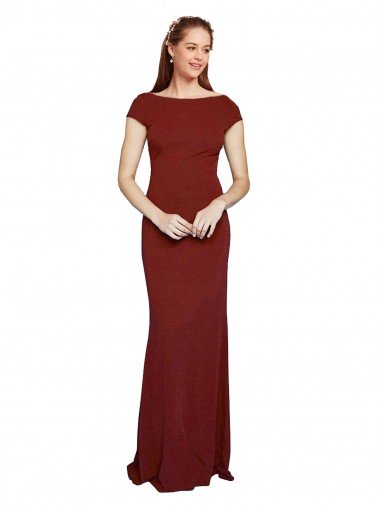 Cheap Cap Sleelves Mermaid Formal Crepe Bridesmaid Dress / Prom Dress Keyhole Back Sydney