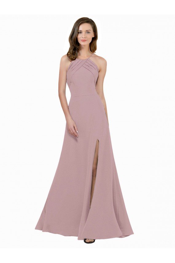 Cheap High Neck Crepe Bridesmaid Dress / Prom Dress with Pleats and Keyhole Back Sydney