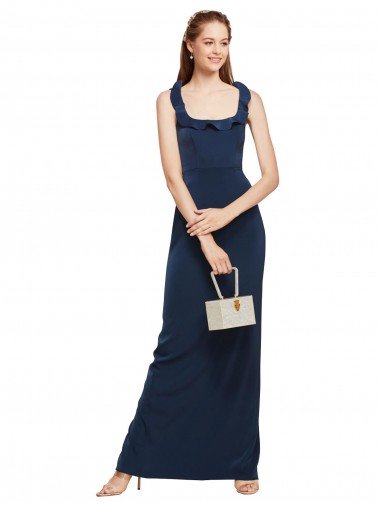 Cheap Scoop Neck with Ruffles Long Formal Crepe Bridesmaid Dress / Prom Dress with Back Slit Sydney
