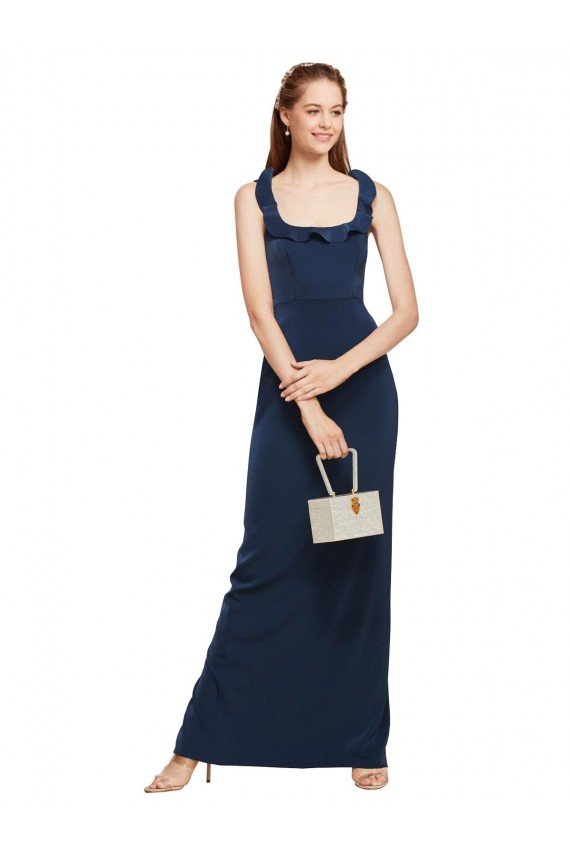 Cheap Scoop Neck with Ruffles Long Formal Crepe Bridesmaid Dress / Prom Dress with Back Slit Sydney