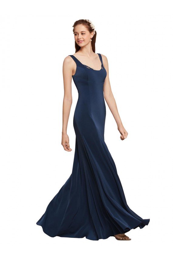 Cheap Fit and Flare Long Formal Crepe Bridesmaid Dress / Prom Dress with Round Neck Sydney