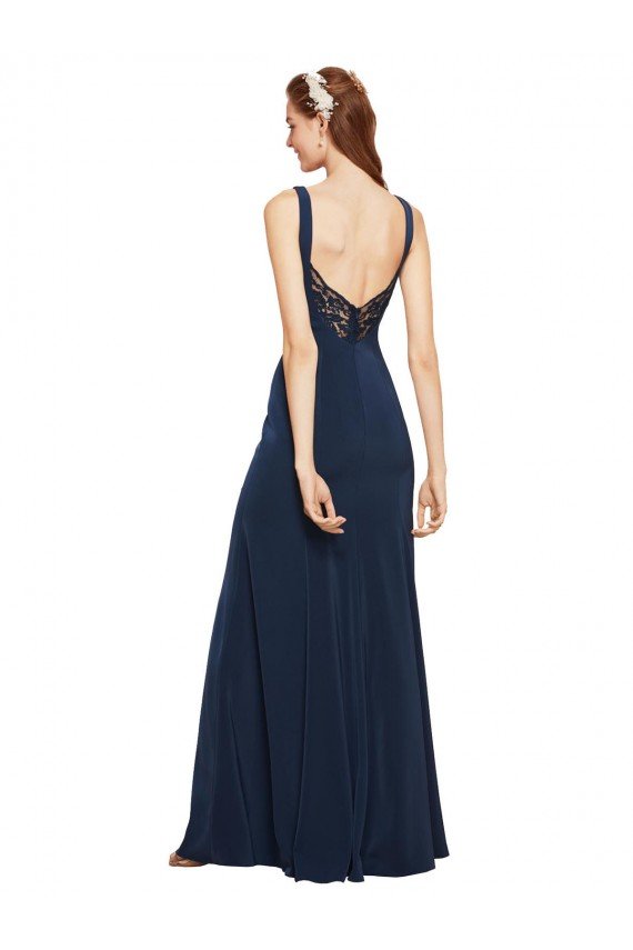 Cheap Fit and Flare Long Formal Crepe Bridesmaid Dress / Prom Dress with Round Neck Sydney