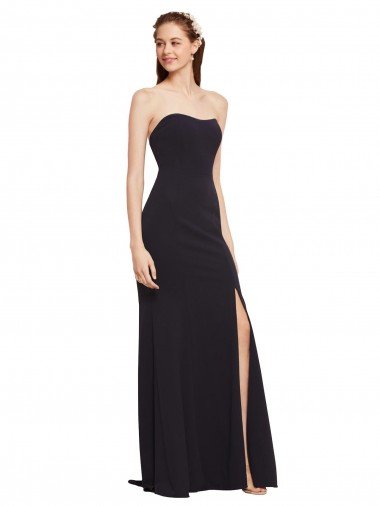 Cheap Strapless Bodycon Long Formal Crepe Bridesmaid Dress / Prom Dress with High Slit Sydney
