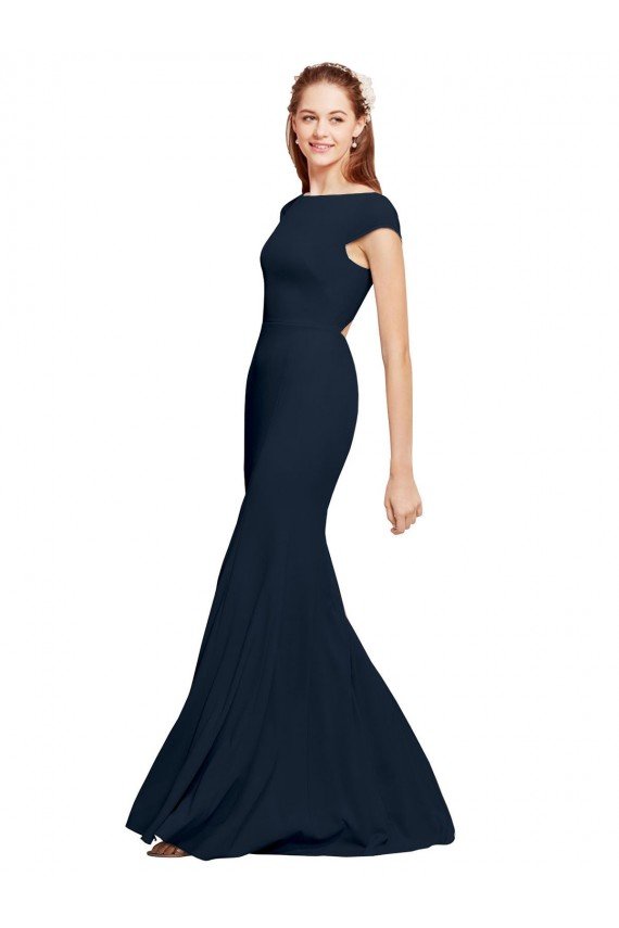 Cheap Fit and Flare Long Formal Crepe Bridesmaid Dress / Prom Dress with Tie Open Back Sydney