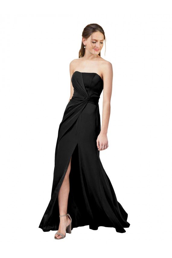 Cheap Strapless Fit and Flare Long Formal Crepe Bridesmaid Dress / Prom Dress with Knot and Slit Sydney