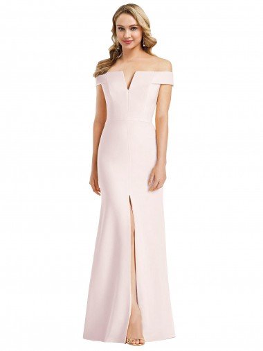 Cheap Off the Shoulder Notch Trumpet Formal Crepe Bridesmaid Dress / Prom Dress with Front Slit Sydney