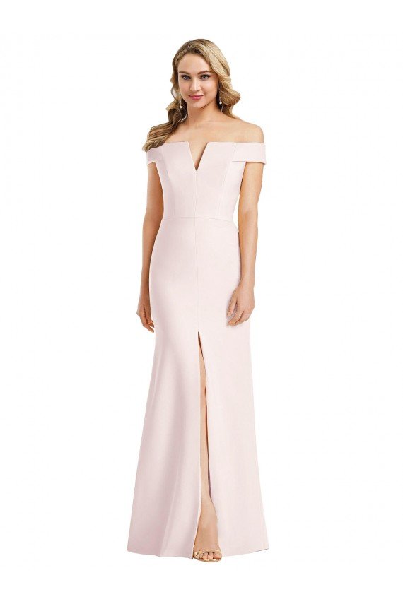 Cheap Off the Shoulder Notch Trumpet Formal Crepe Bridesmaid Dress / Prom Dress with Front Slit Sydney