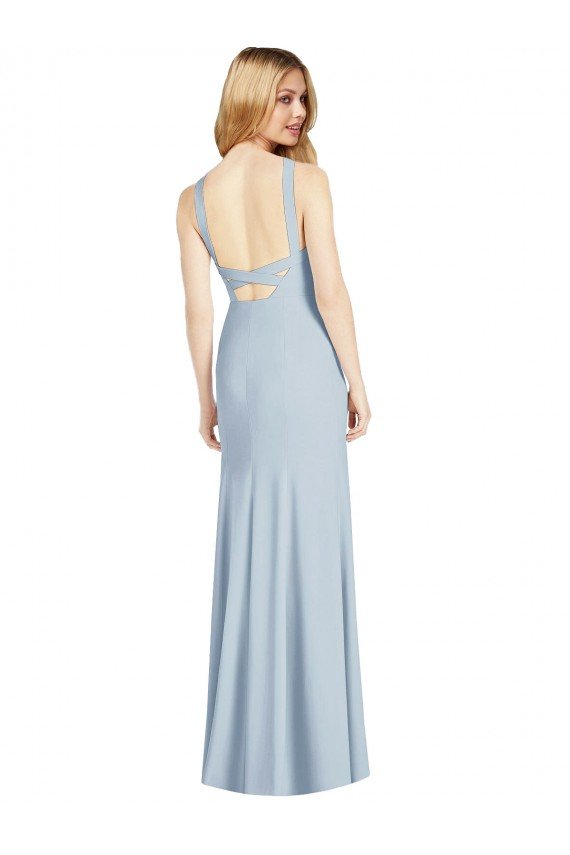 Cheap High Neck Backless Formal Crepe Trumpet Bridesmaid Dress Sydney