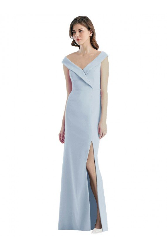 Cheap Romantic Off the Shoulder Long Maxi Bridesmaid Dress with Side Slit Sydney