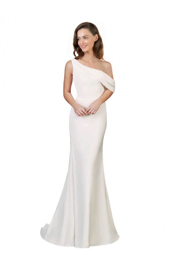Cheap One Shoulder Formal Crepe Bridesmaid Dress / Prom Dress with Draped Off the Shoulder Strap Sydney