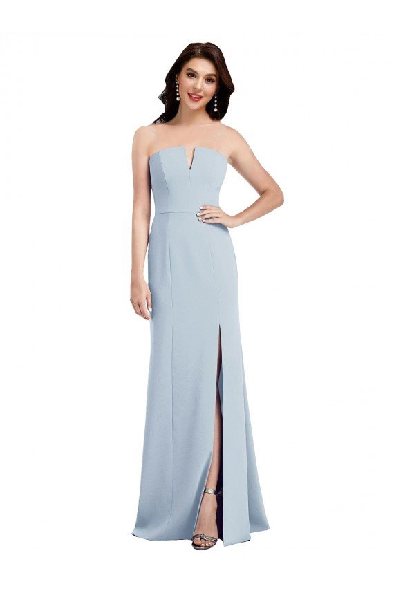 Cheap Strapless Notch Crepe Bridesmaid Dress / Prom Dress with Front Slit Sydney