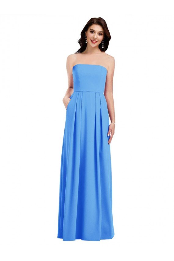 Cheap Strapless Pleated Skirt Crepe Bridesmaid Dress / Prom Dress with Pockets Sydney