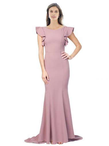 Cheap Flutter Sleeves Low V-Back High Round Neck Formal Crepe Bridesmaid Dress / Prom Dress Sydney