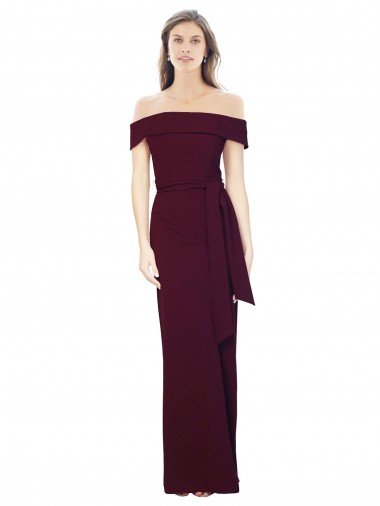 Cheap Off the Shoulder Long Formal Crepe Bridesmaid Dress / Prom Dress with Waist Tie Sydney