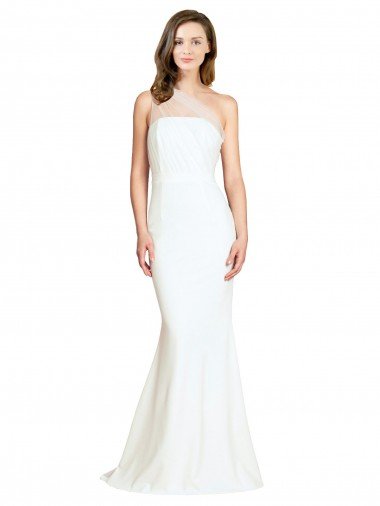 Cheap Soft Tulle Shoulder Overlay Mermaid One Shoulder Formal Crepe Bridesmaid Dress Sydney