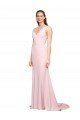Cheap Deep V-Neckline and Back Long Sweep Train Crepe Bridesmaid Dress / Prom Dress with Shoulder Straps Sydney