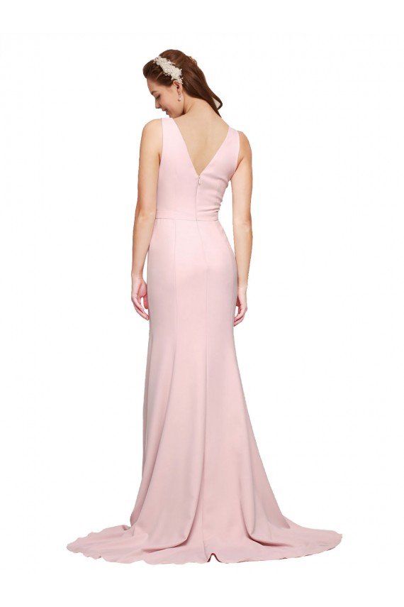 Cheap Deep V-Neckline and Back Long Sweep Train Crepe Bridesmaid Dress / Prom Dress with Shoulder Straps Sydney