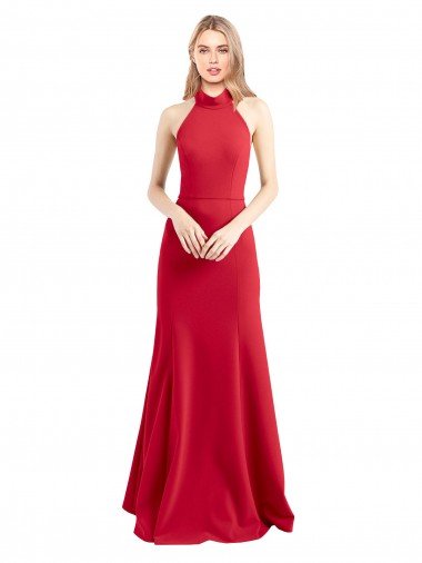 Cheap Sleek Fit and Flare High Neck Halter Stretch Formal Crepe Bridesmaid Dress / Prom Dress with Open Back Sydney