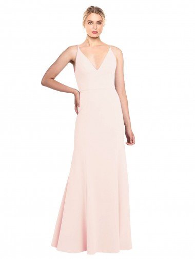 Cheap Slim A-Line V-Neck Long Stretch Formal Crepe Bridesmaid Dress / Prom Dress with V-Back Sydney