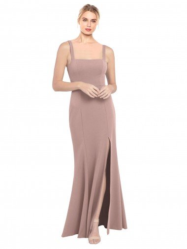 Cheap Square Neck Fit and Flare Long Stretch Crepe Bridesmaid Dress / Prom Dress with Side Slit Sydney