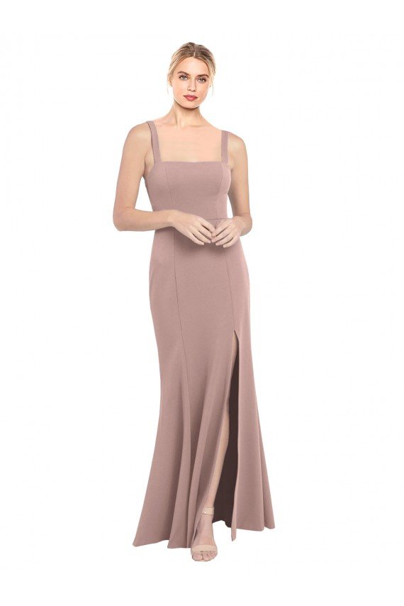 Cheap Square Neck Fit and Flare Long Stretch Crepe Bridesmaid Dress / Prom Dress with Side Slit Sydney