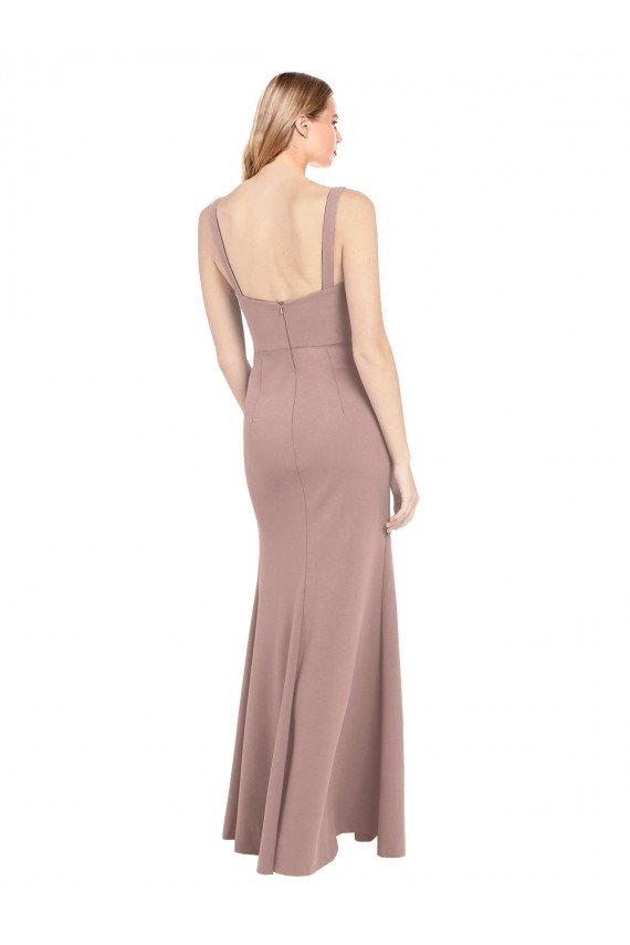 Cheap Square Neck Fit and Flare Long Stretch Crepe Bridesmaid Dress / Prom Dress with Side Slit Sydney