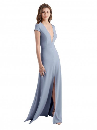 Cheap Plunging V-Neck Cap Sleeves Stretch Crepe Bridesmaid Dress / Prom Dress with Front Slit Sydney