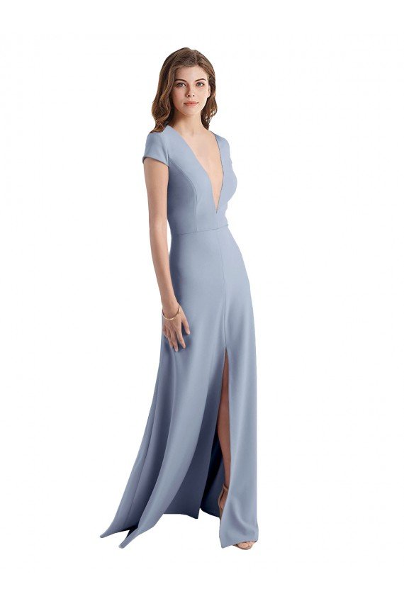 Cheap Plunging V-Neck Cap Sleeves Stretch Crepe Bridesmaid Dress / Prom Dress with Front Slit Sydney
