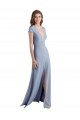 Cheap Plunging V-Neck Cap Sleeves Stretch Crepe Bridesmaid Dress / Prom Dress with Front Slit Sydney