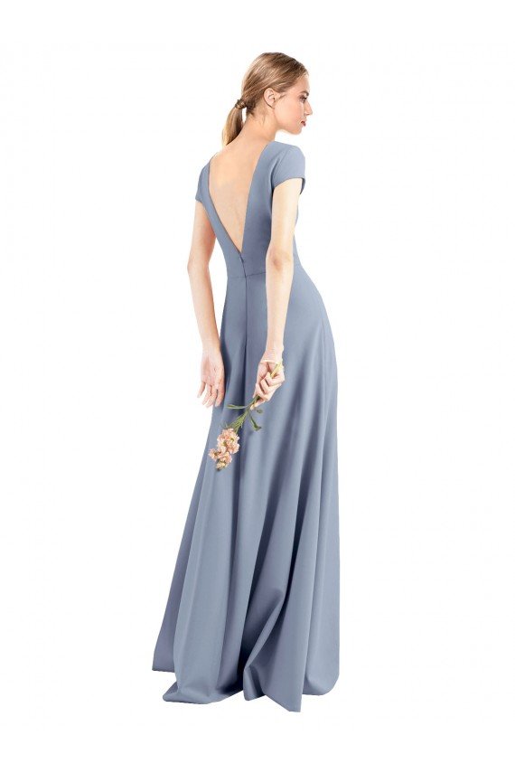 Cheap Plunging V-Neck Cap Sleeves Stretch Crepe Bridesmaid Dress / Prom Dress with Front Slit Sydney