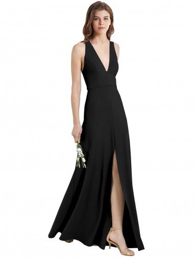Cheap Sleek Halter V-Neck Long A-Line Stretch Formal Crepe Bridesmaid Dress / Prom Dress with Front Slit Sydney