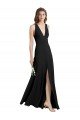 Cheap Sleek Halter V-Neck Long A-Line Stretch Formal Crepe Bridesmaid Dress / Prom Dress with Front Slit Sydney