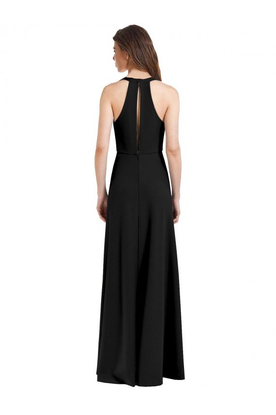 Cheap Sleek Halter V-Neck Long A-Line Stretch Formal Crepe Bridesmaid Dress / Prom Dress with Front Slit Sydney