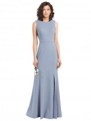 Cheap Boat Neckline and Sleek Fit and Flare Crepe Bridesmaid Dress with Keyhole Back Sydney